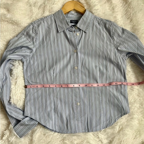 Gap NWT Organic Cotton Pinstriped Cropped Button Down Size PXS Blue White Black - Picture 13 of 15